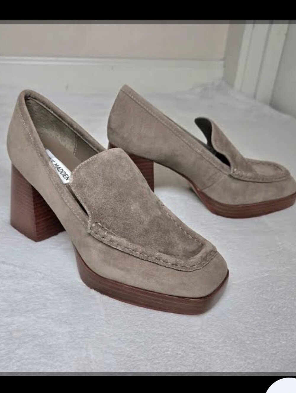 Steve Madden Taupe Suede Platform Block Heel Loafer